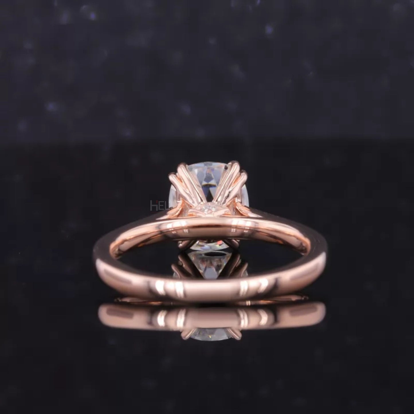 Cushion Cut Moissanite Solitaire Hidden Halo Double Prong Ring