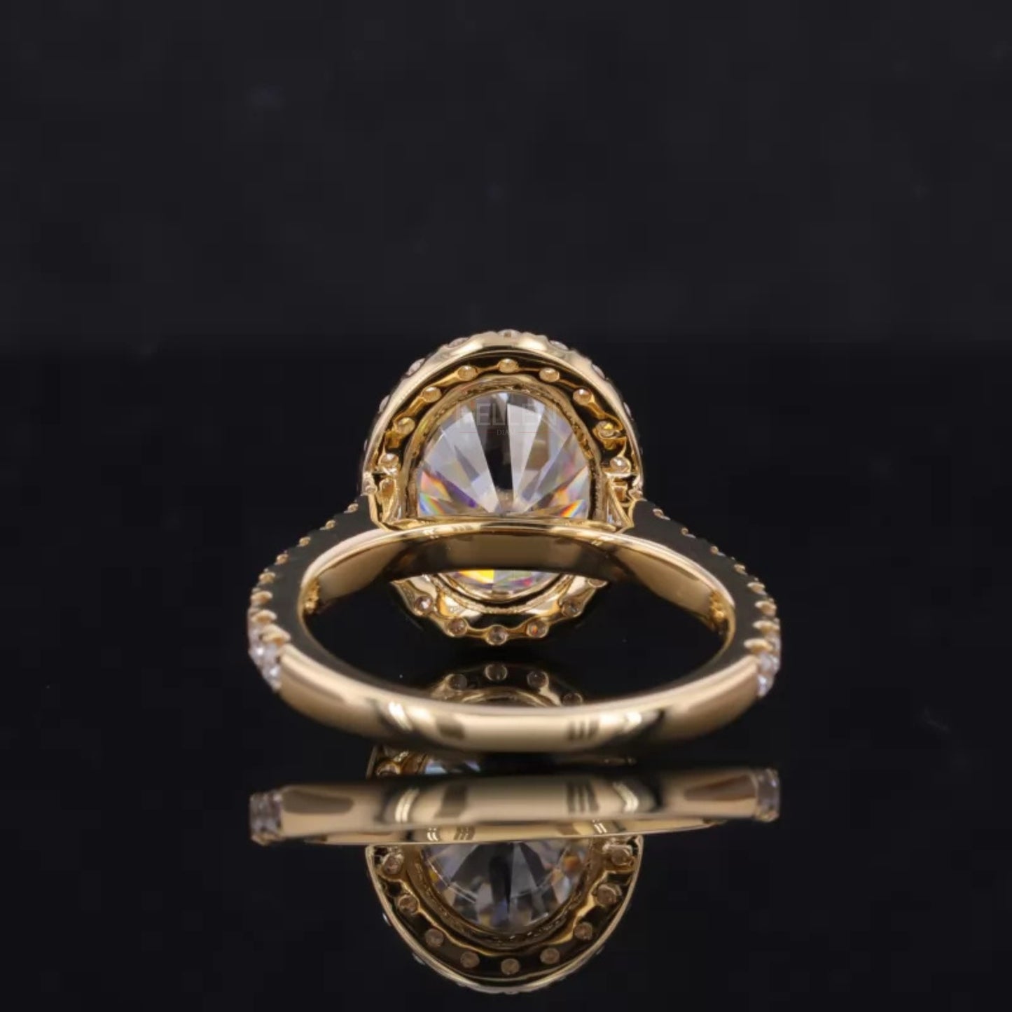 Oval Cut Center & Round Halo Moissanite 3 Stone Proposal Ring
