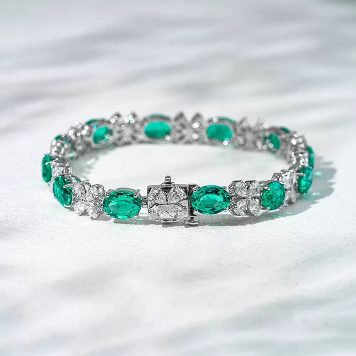 Green & Blue Oval Gemstone with Pear Moissanite Loose Bracelet