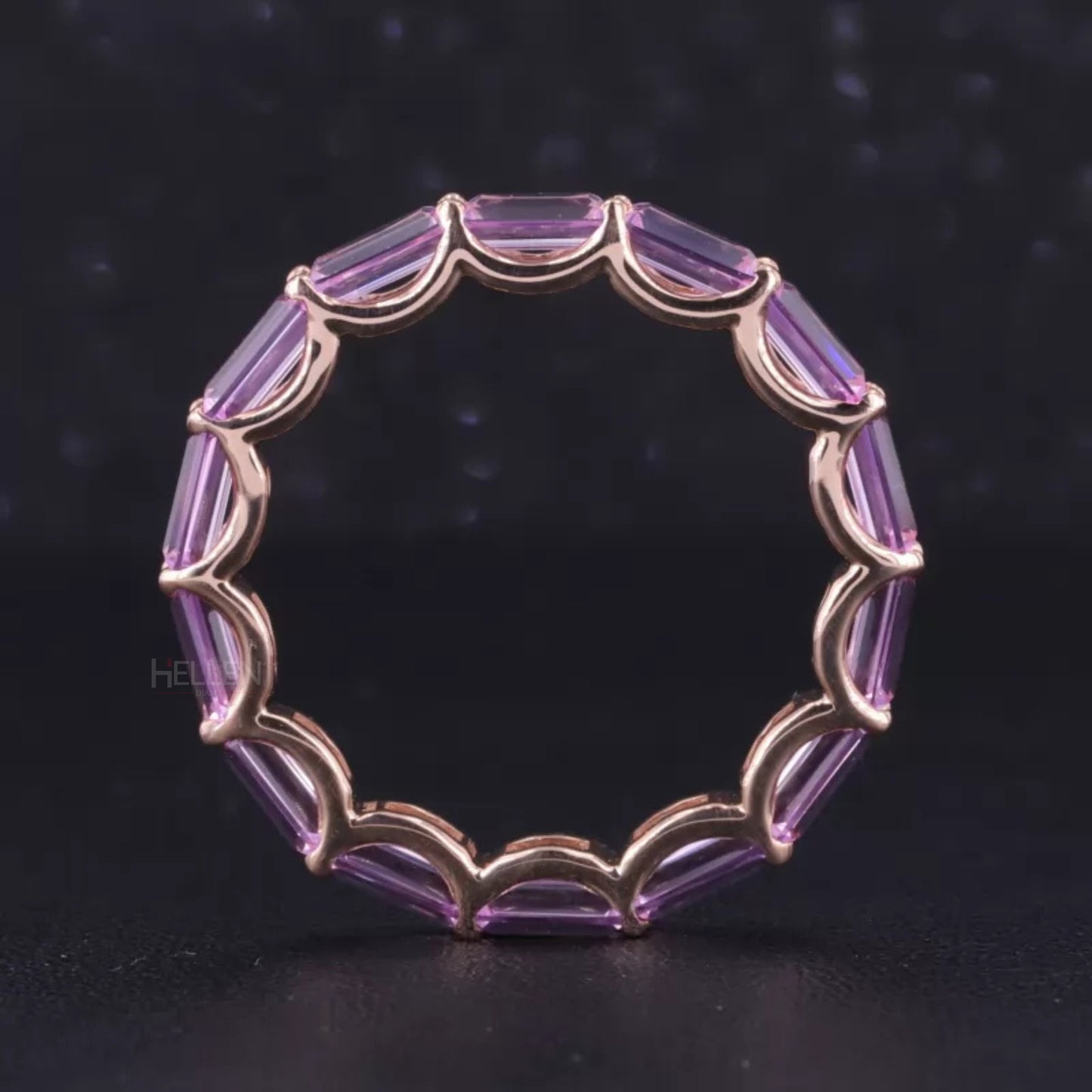 Baguette Shaped Pink Sapphire Gemstone East to West Eternity Band