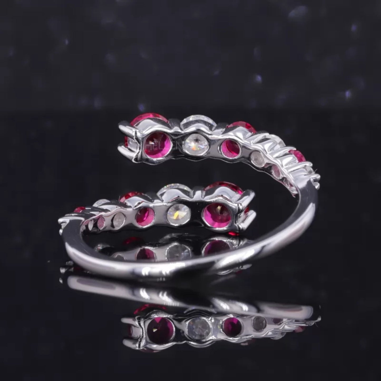 Exclusive Red/Ruby Gemstone and Moissanite Split Shank Band