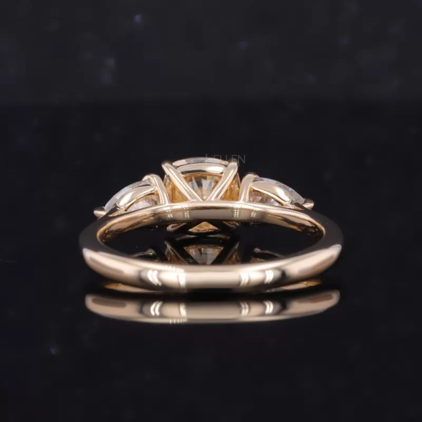 Centre Cushion And Pear Side Moissanite 3 Stone Ring