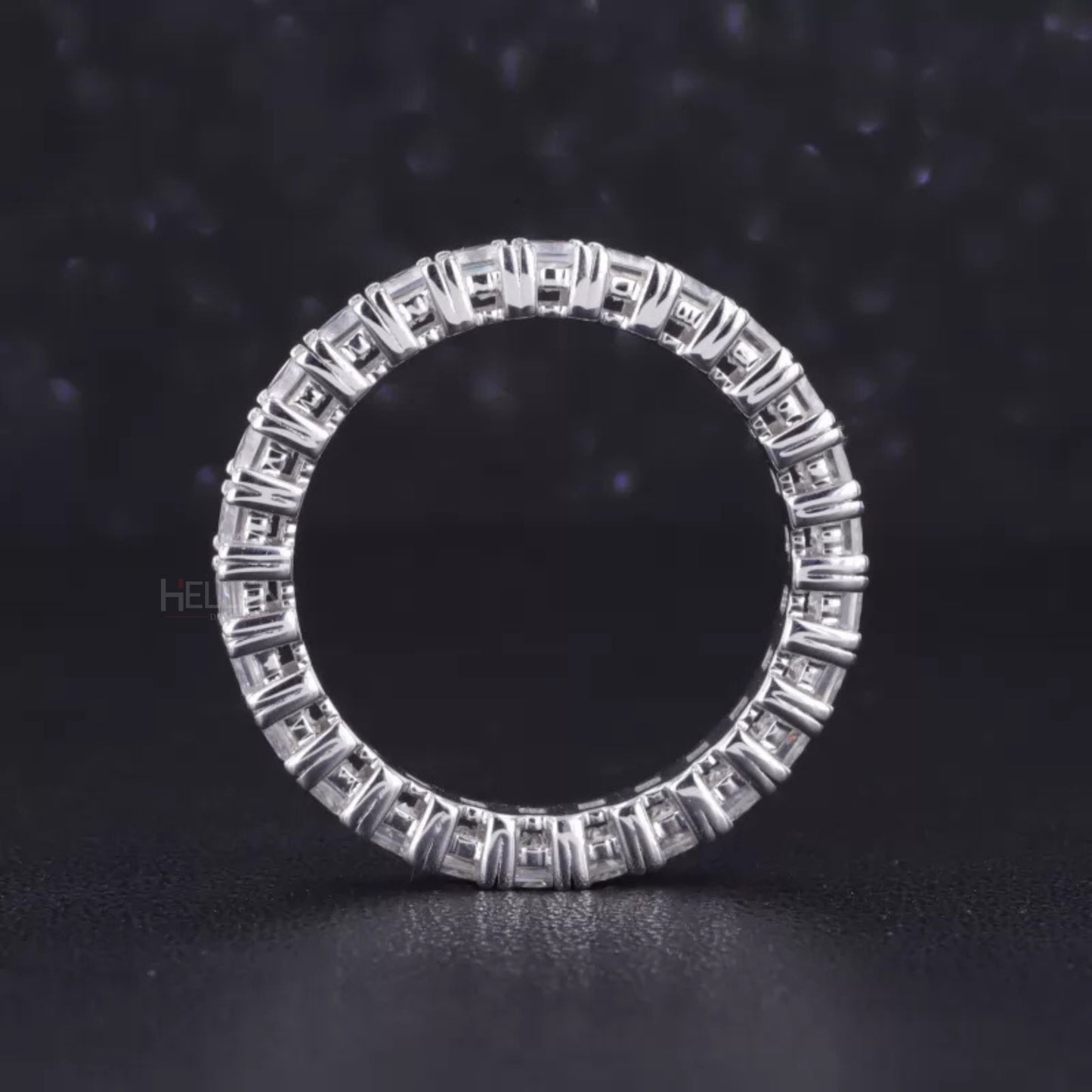 Princess Cut Full Eternity Wedding Band With strong Four Prongs