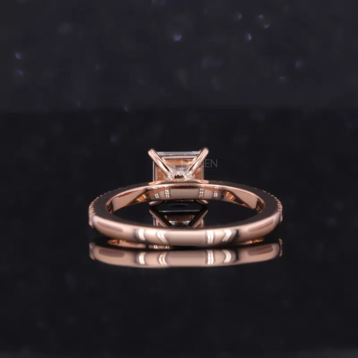 Princess Cut Moissanite Solitaire Ring with Round Diamond Shank
