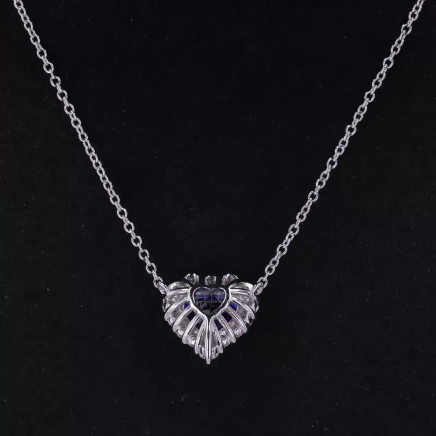 Heart Blue Sapphire Gemstone with Halo Moissanite Necklace