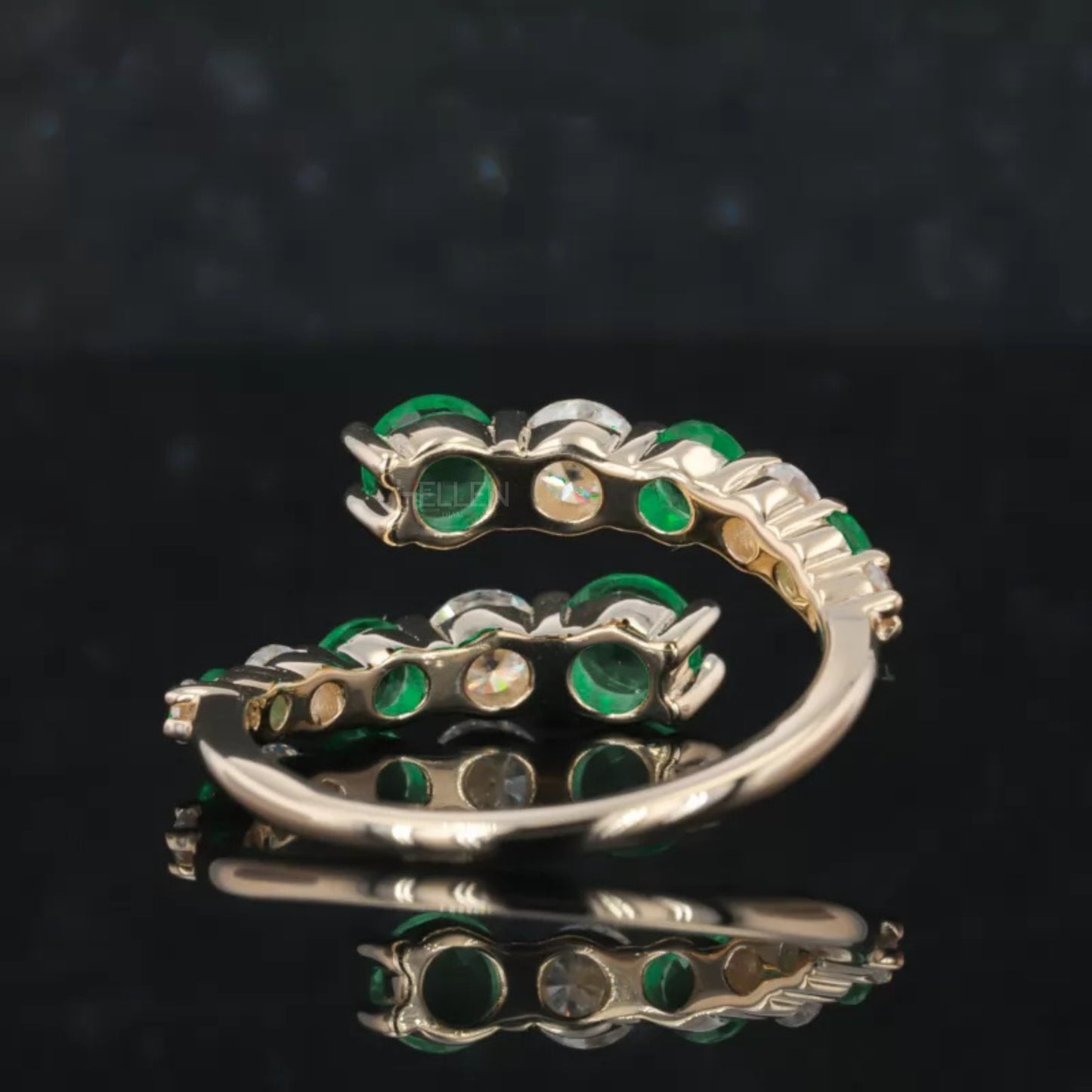 Round Cut Emerald & Moissanite Open Gap Wedding Band
