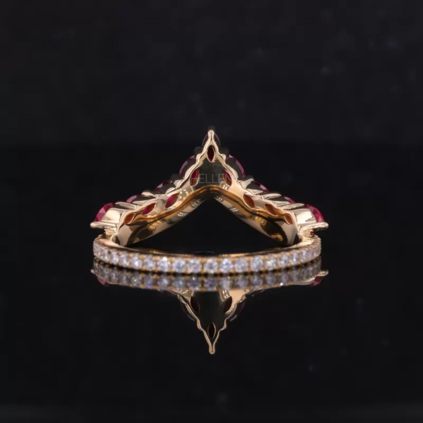 Red/Ruby Gemstone and Moissanite V-Shaped Ring – Eye-Catching