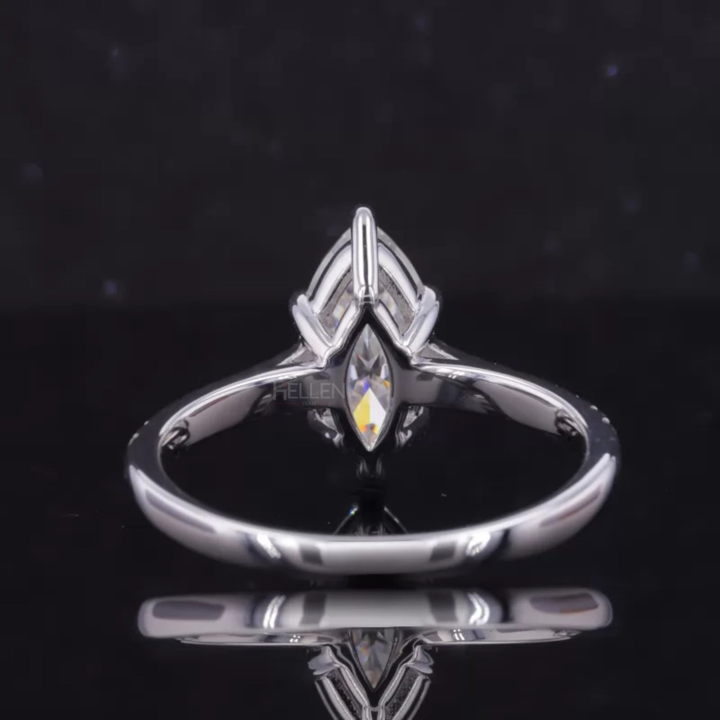 Marquis Cut Moissanite Solitaire with Claws Prong Pave Ring