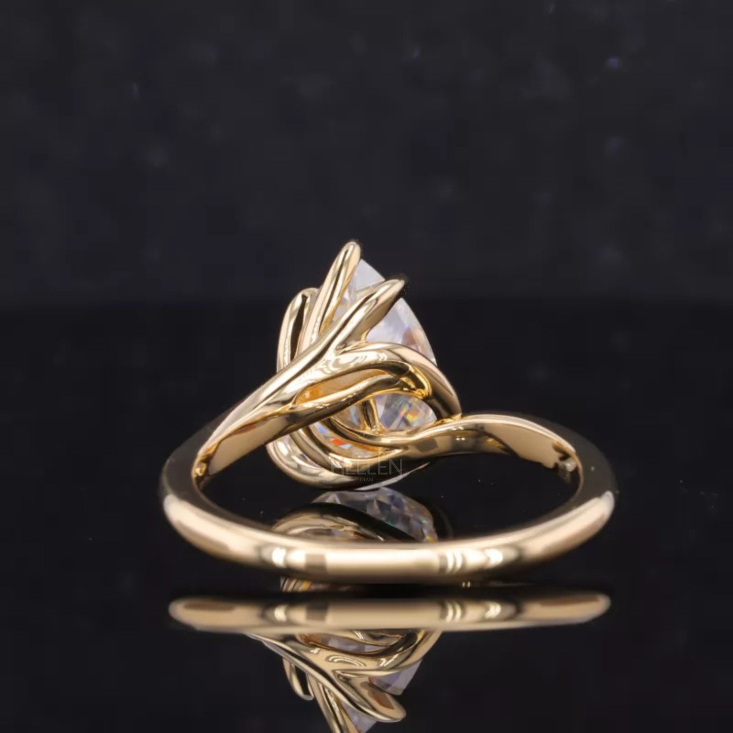 Unique 5 Prong Spiral Pear Cut Solitaire Proposal Ring