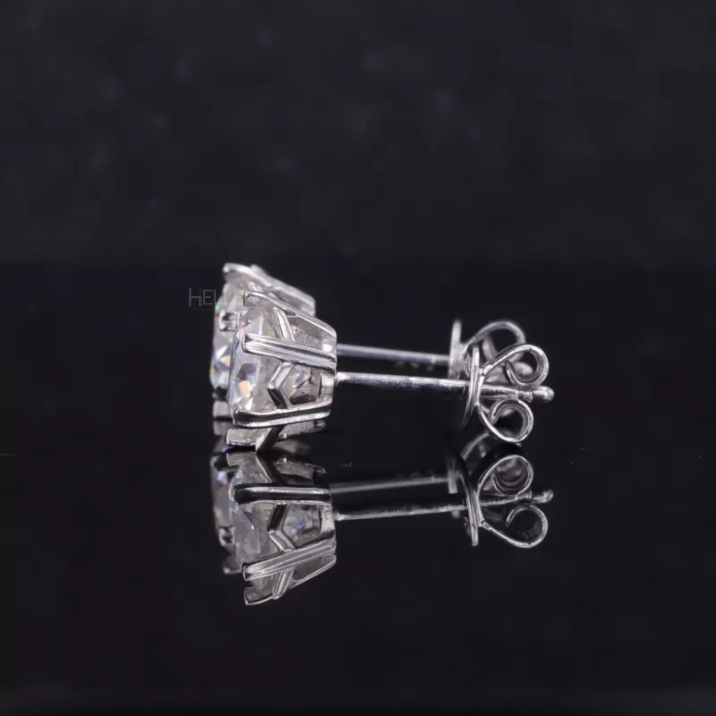 Round Cut VVS Moissanite Stud with Heart-Shaped Prongs