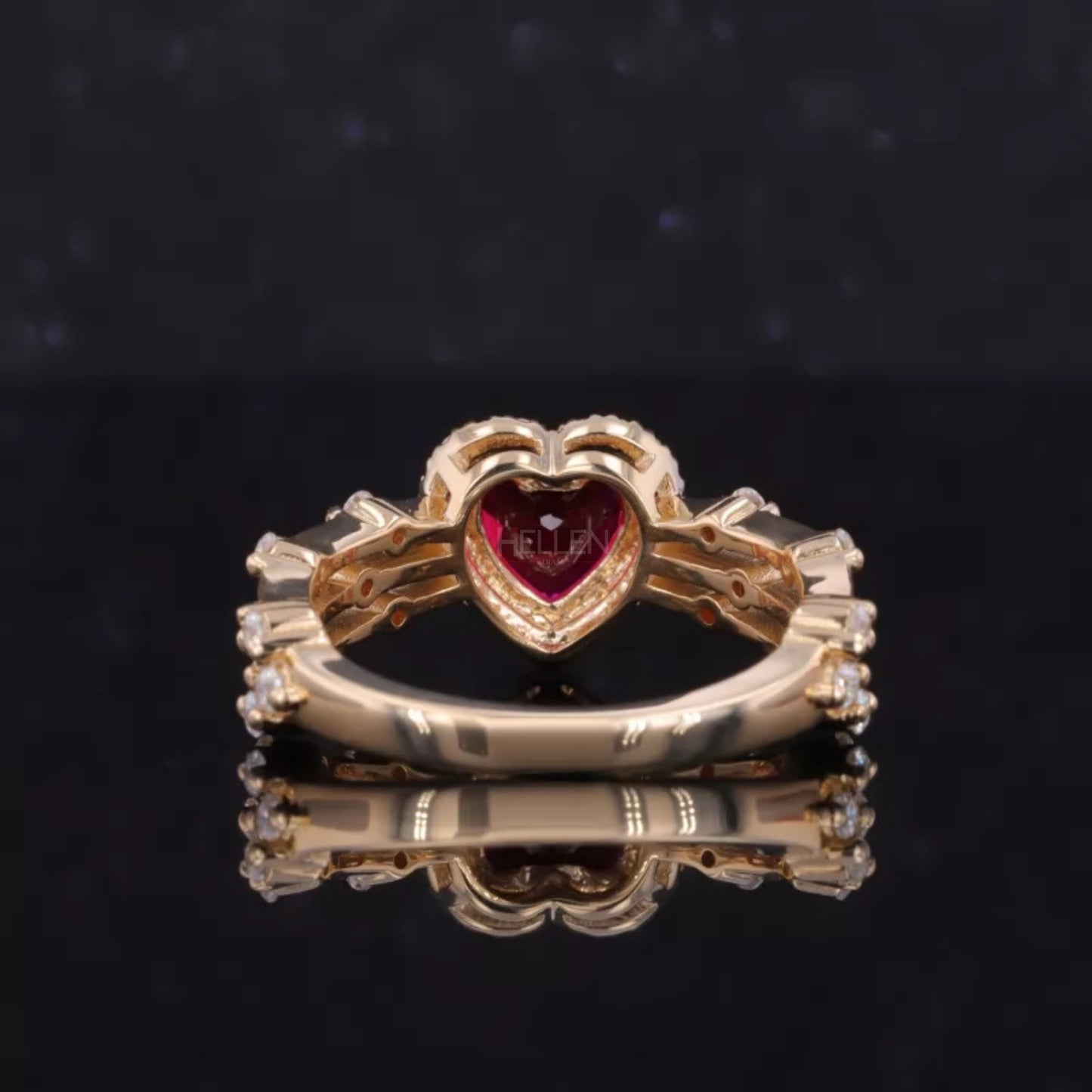Heart Shaped Blood Red Gemstone & Moissanite Halo Ring