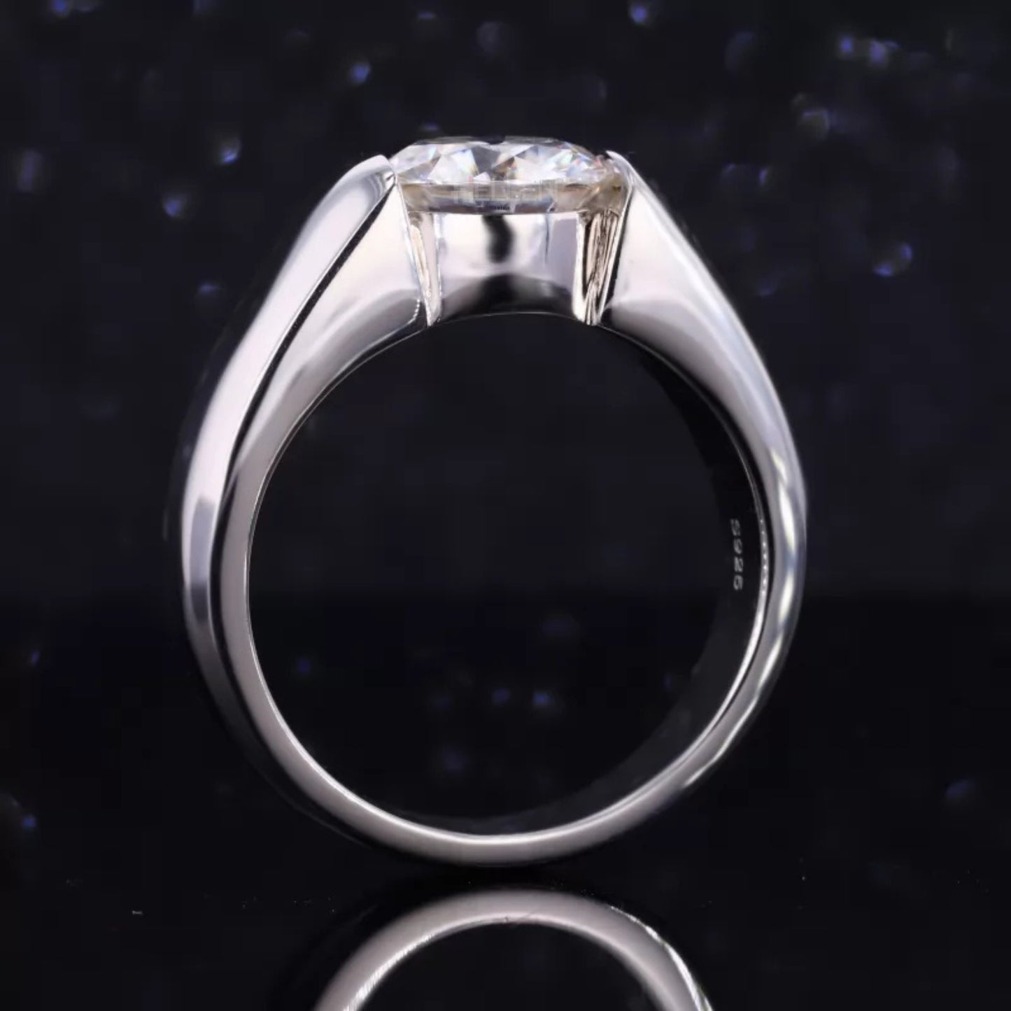 Round Cut Solitaire Moissanite Mens Engagement Ring