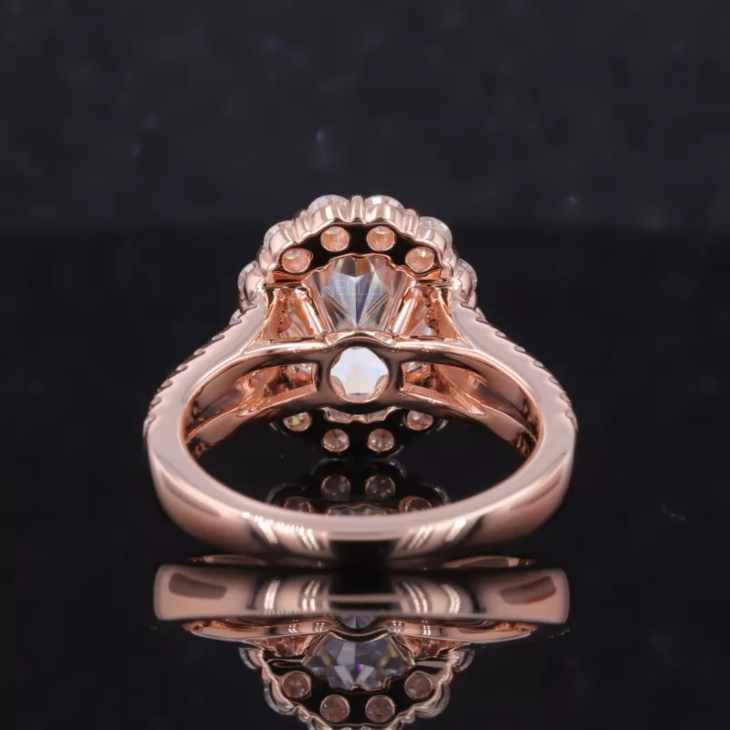 Oval Cut Halo Split Shank Moissanite Engagement Ring