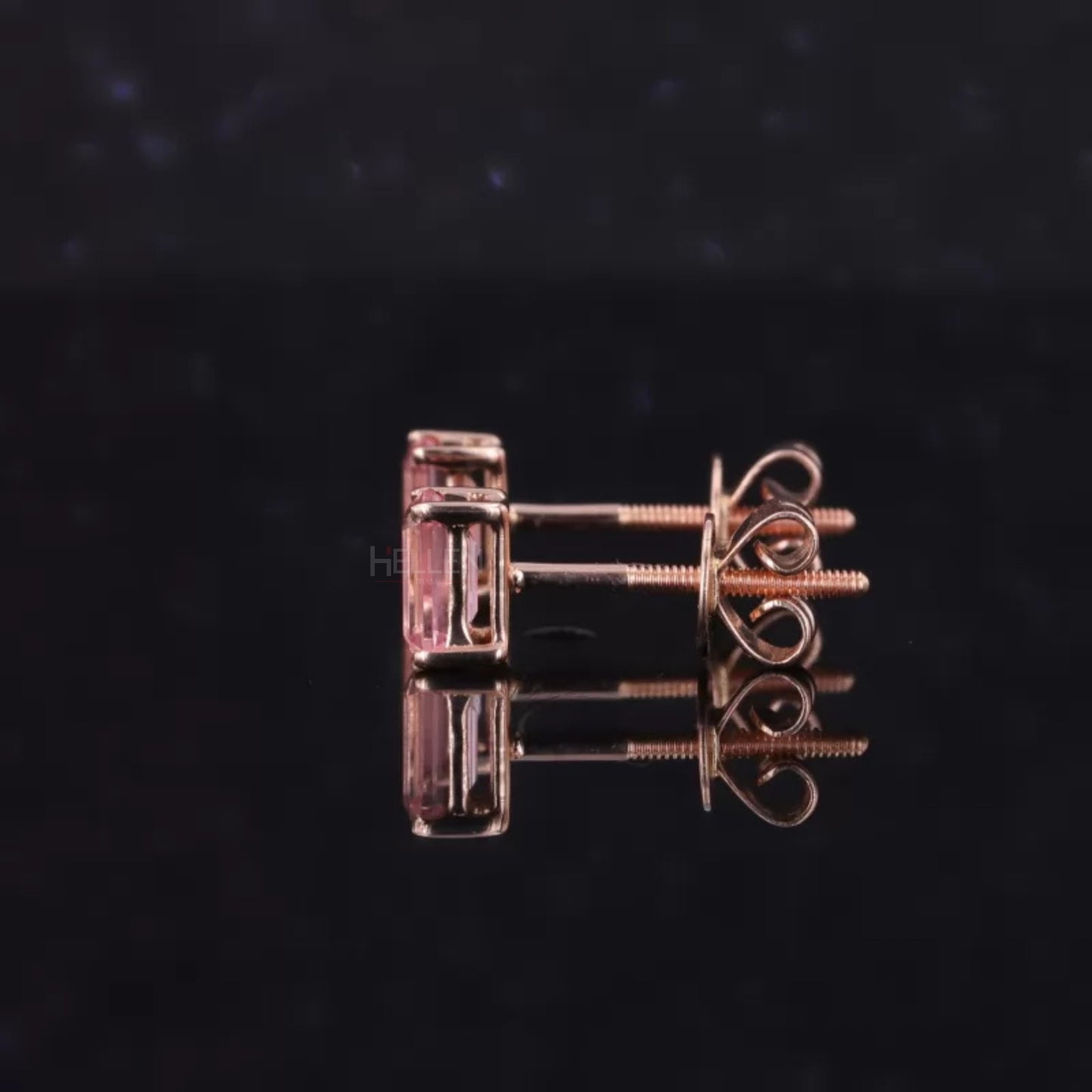 Pink Semi-Precious Emerald Cut Gemstone Studs