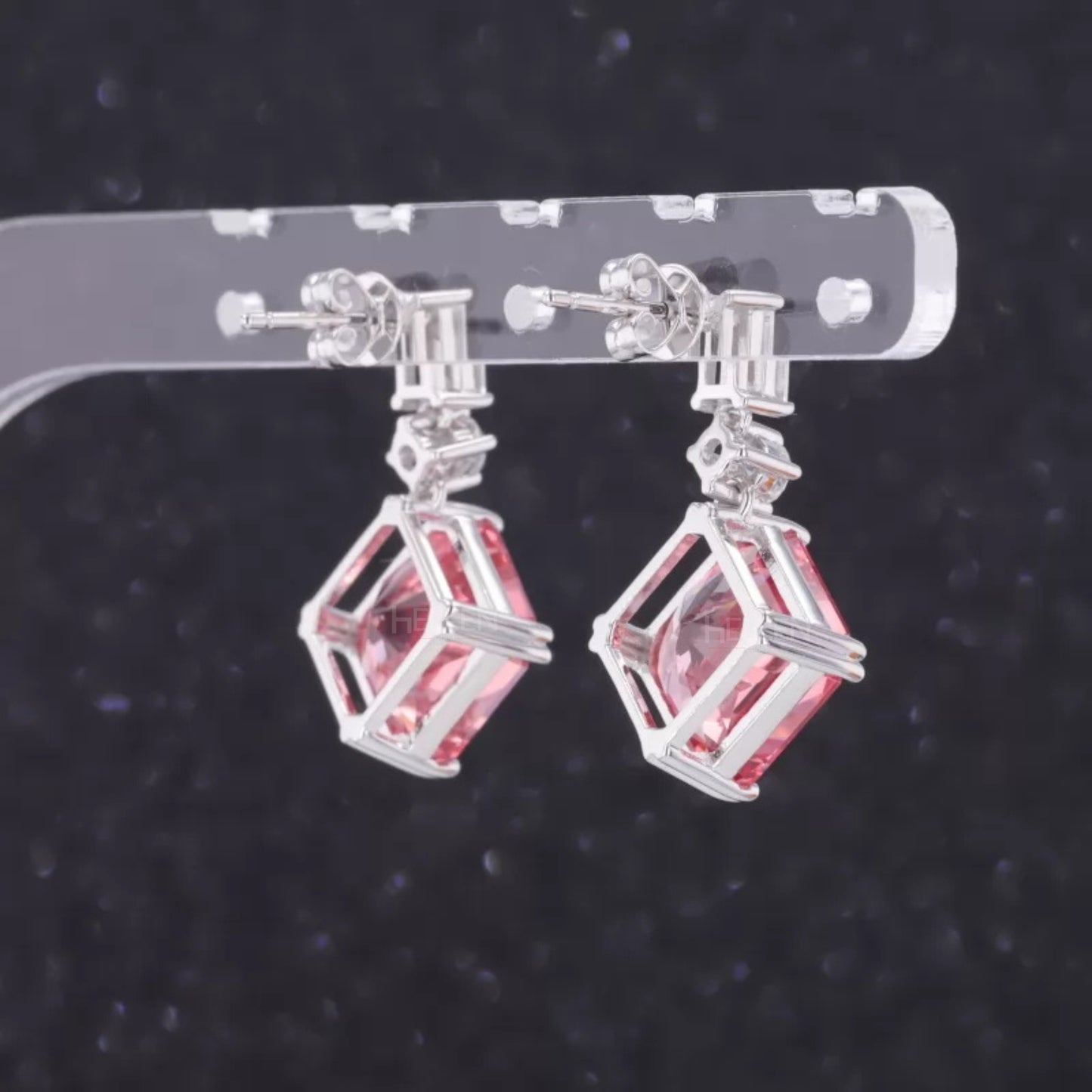 Asscher Cut Padparadscha Sapphire Drops Earrings