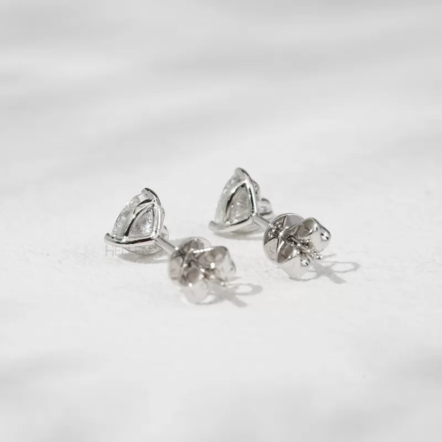 Heart cut solitaire three prong Moissanite Studs