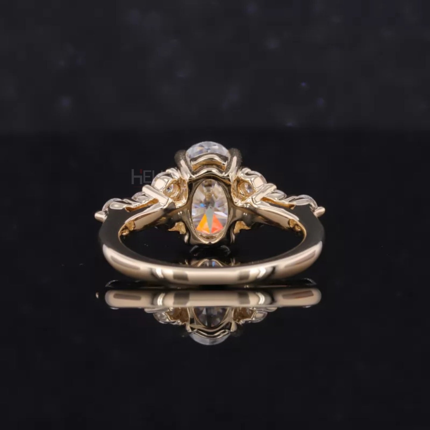 Oval Moissanite Solitaire & Round Cut Vintage Cluster Ring