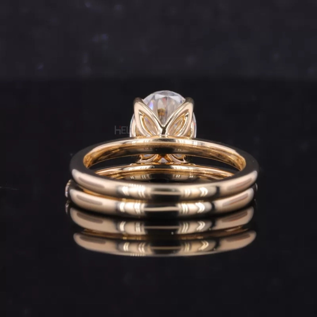 Oval Solitaire Ring with Stackable Half-Round Eternity Band