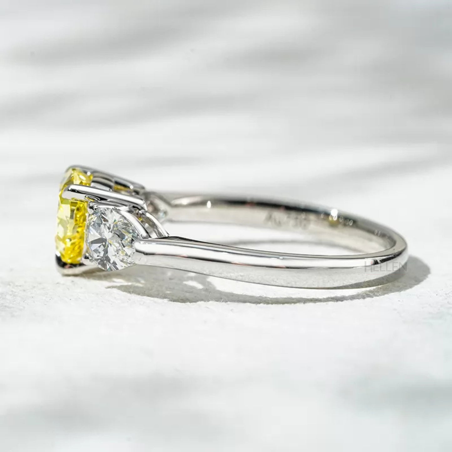 Yellow Sapphire Heart & Pear Cut Moissanite 3 Stone Engagement Ring