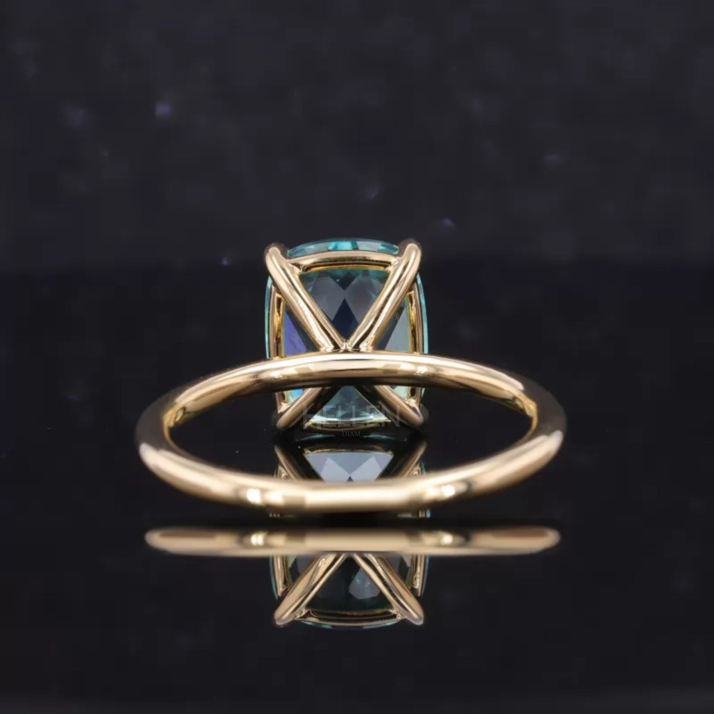 Elongated Cushion Cut Aquamarine Solitaire Engagement Ring