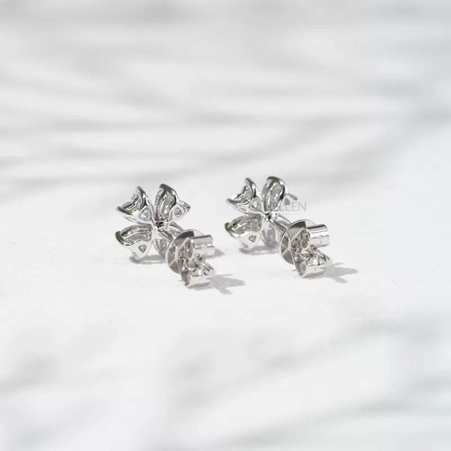 Sterling 925 Heart Cut Moissanite Elegant Floral Design Studs