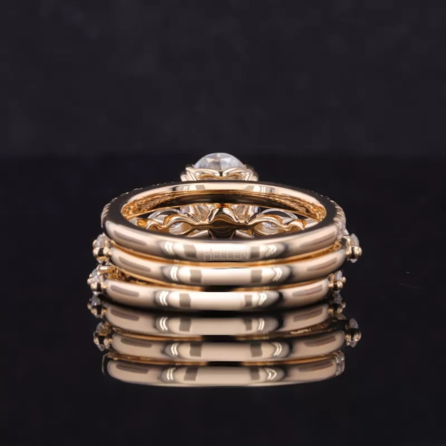 Oval Solitaire Engagement Ring With 2 Stackable Half Eternity Band
