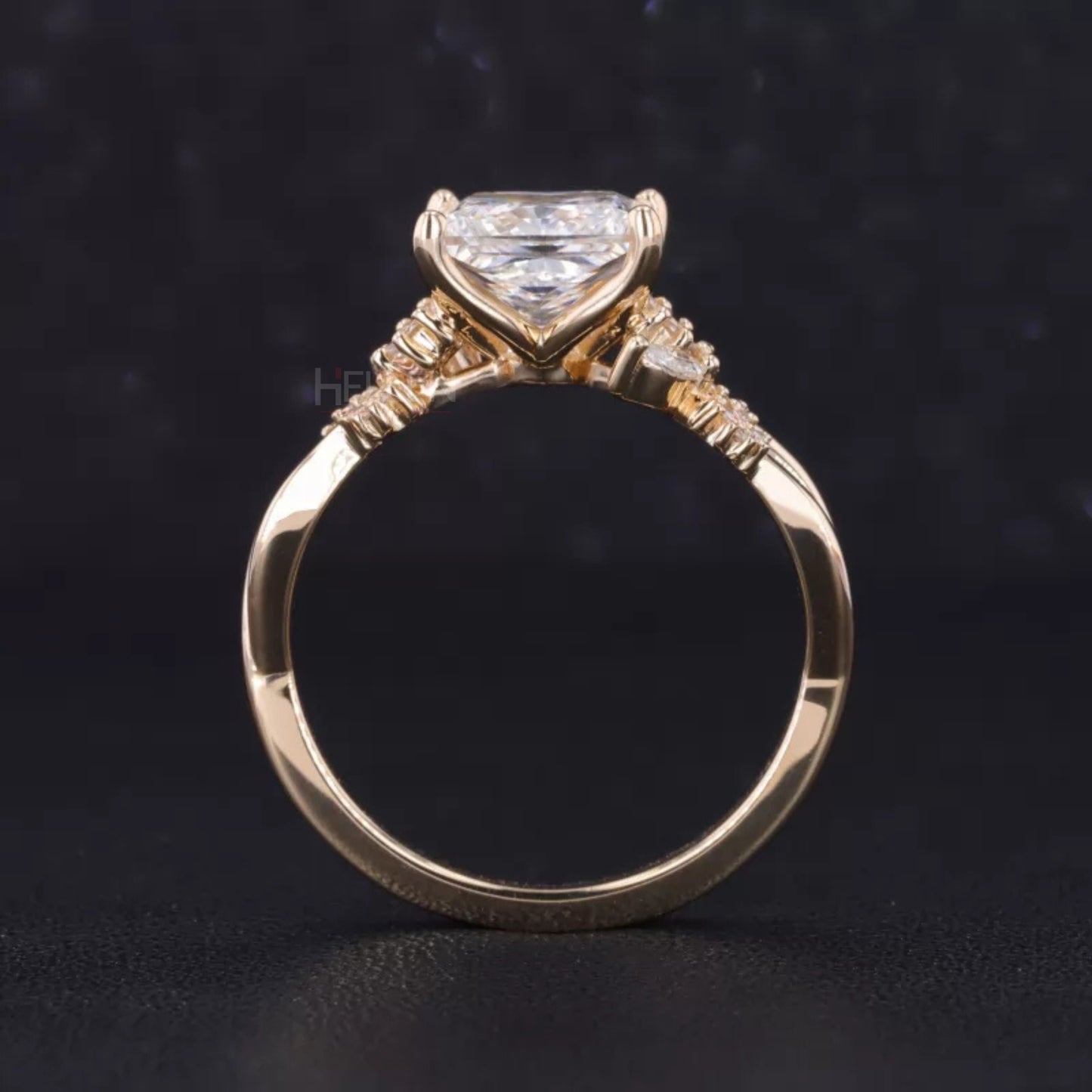 Solitaire Princess Antique Shank Engagement Ring