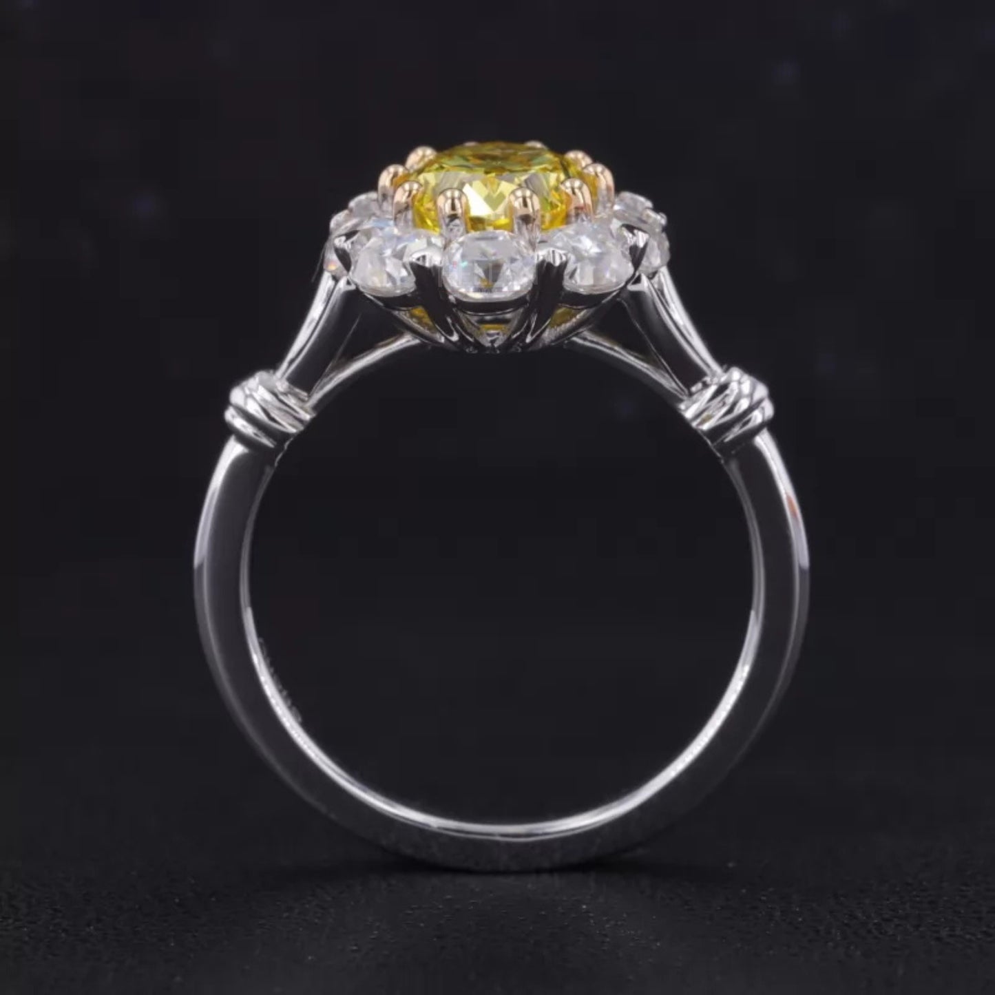 Halo Ring with Yellow Sapphire & Moissanite – Sterling Silver