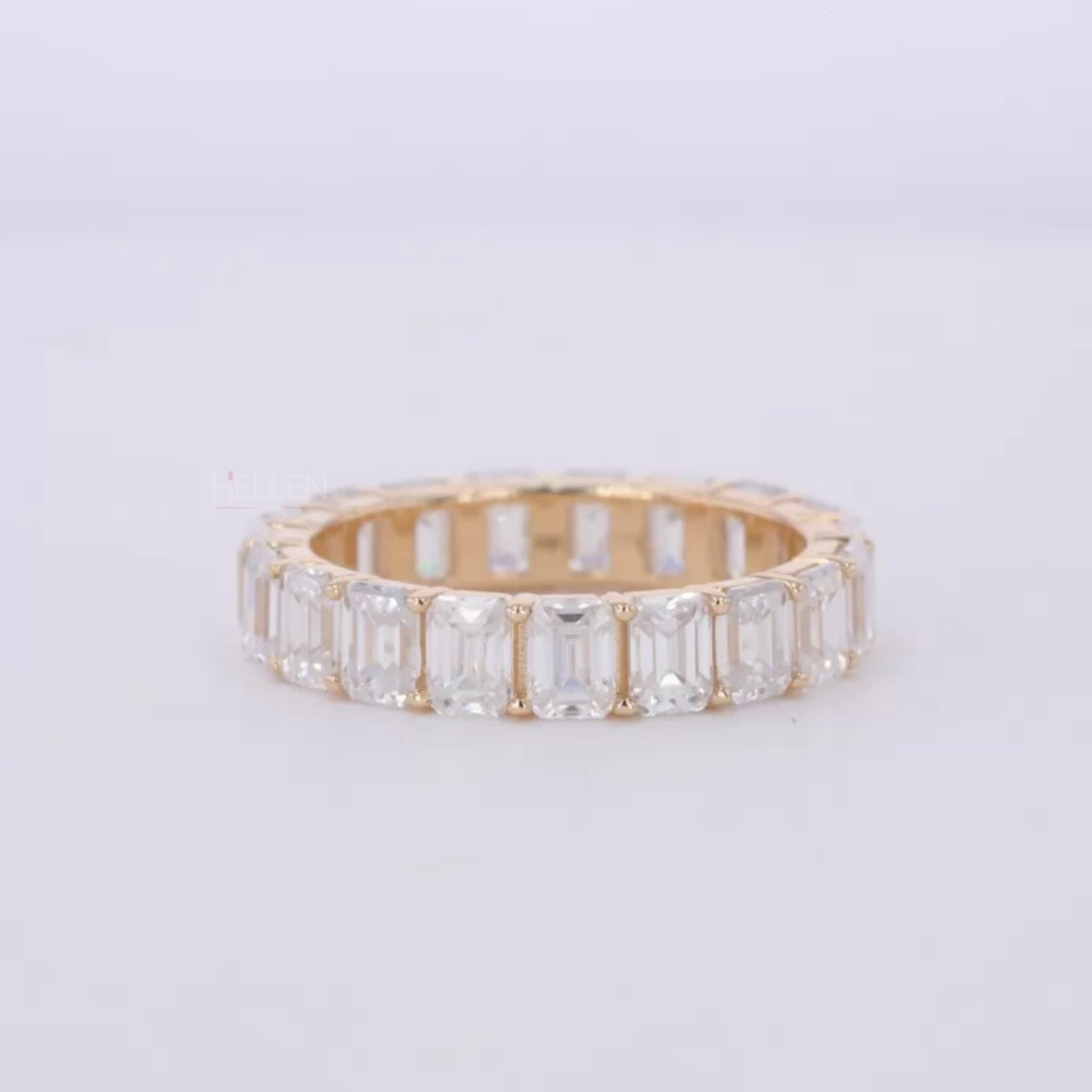 Emerald Cut Full Eternity Wedding Band With strong Common Prongs
