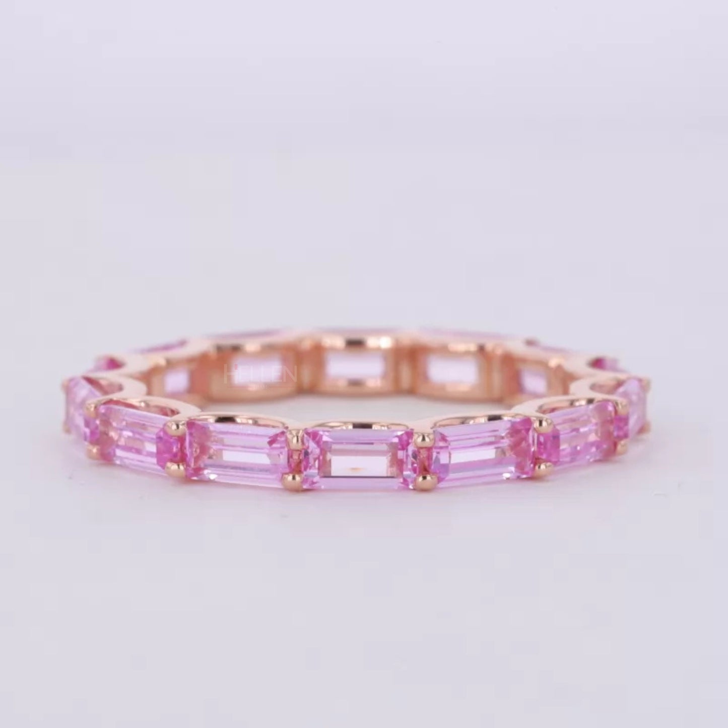 Baguette Shaped Pink Sapphire Gemstone East to West Eternity Band