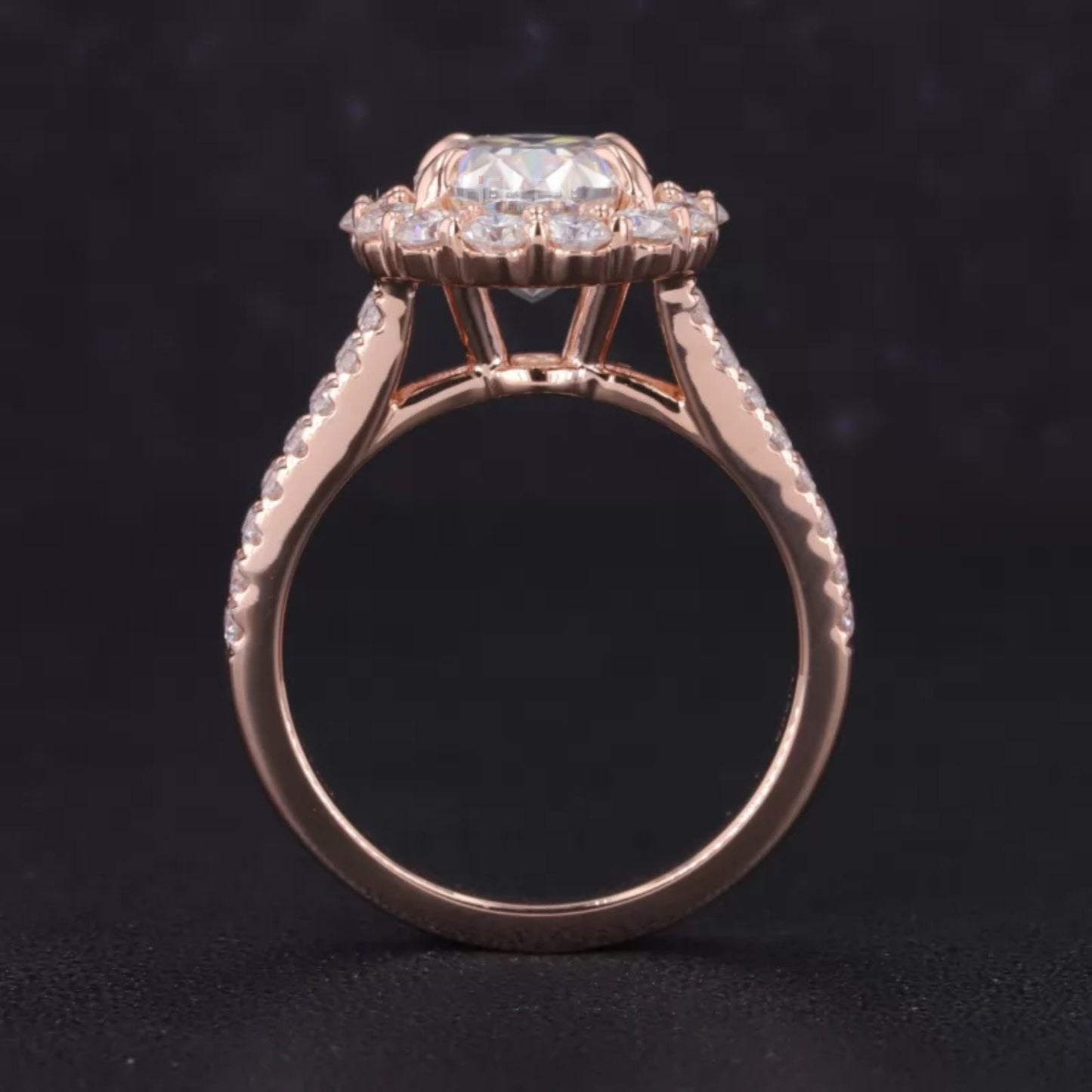 Oval Cut Halo Split Shank Moissanite Engagement Ring