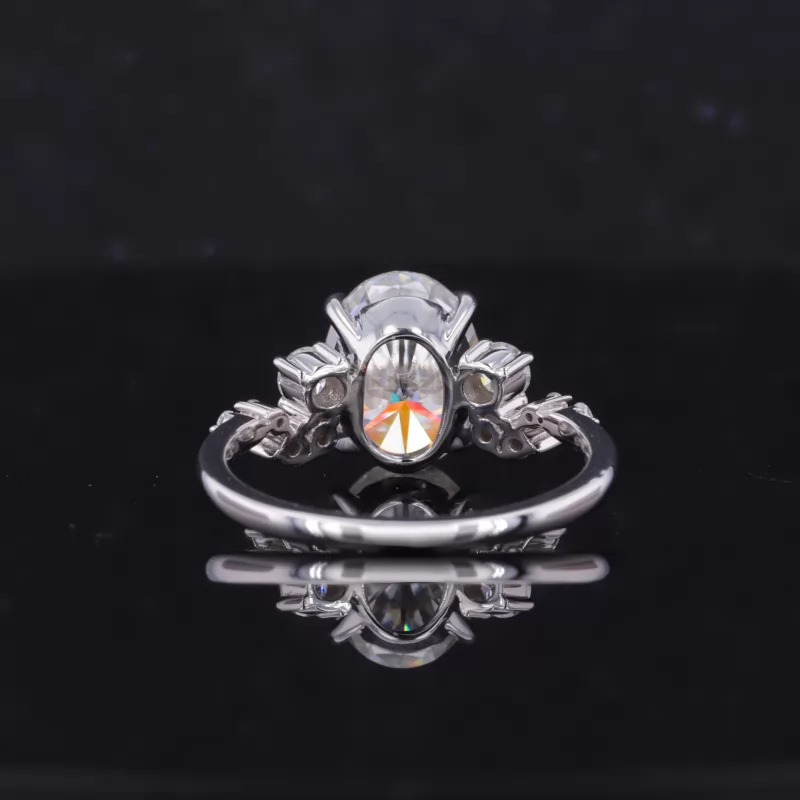 Oval Moissanite Solitaire vintage Dainty Cluster Ring