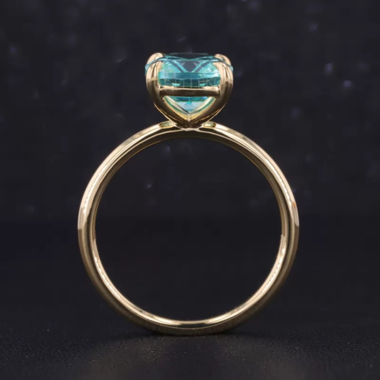 Elongated Cushion Cut Aquamarine Solitaire Engagement Ring