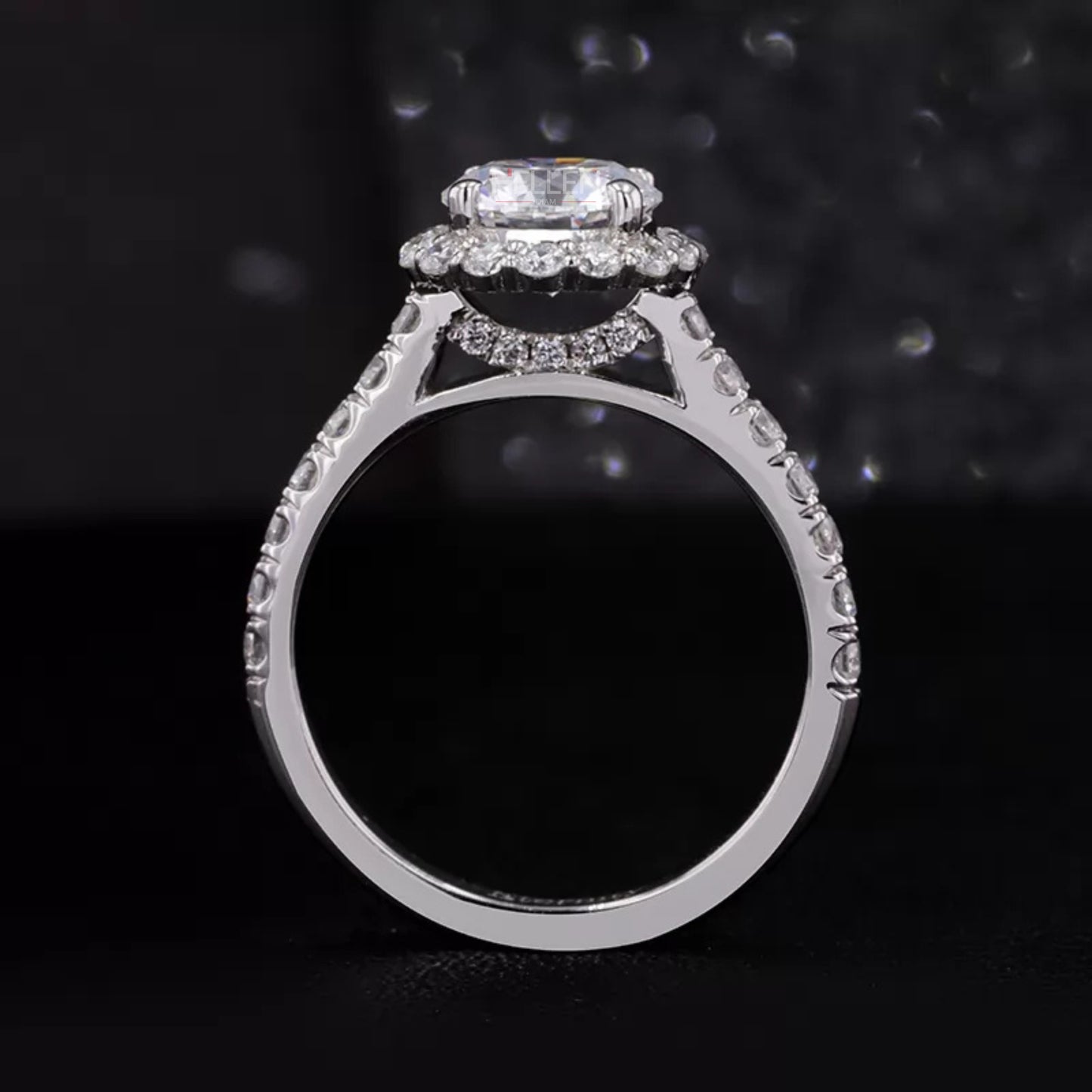 Round Cut Solitaire Moissanite Halo Pave Engagement Ring