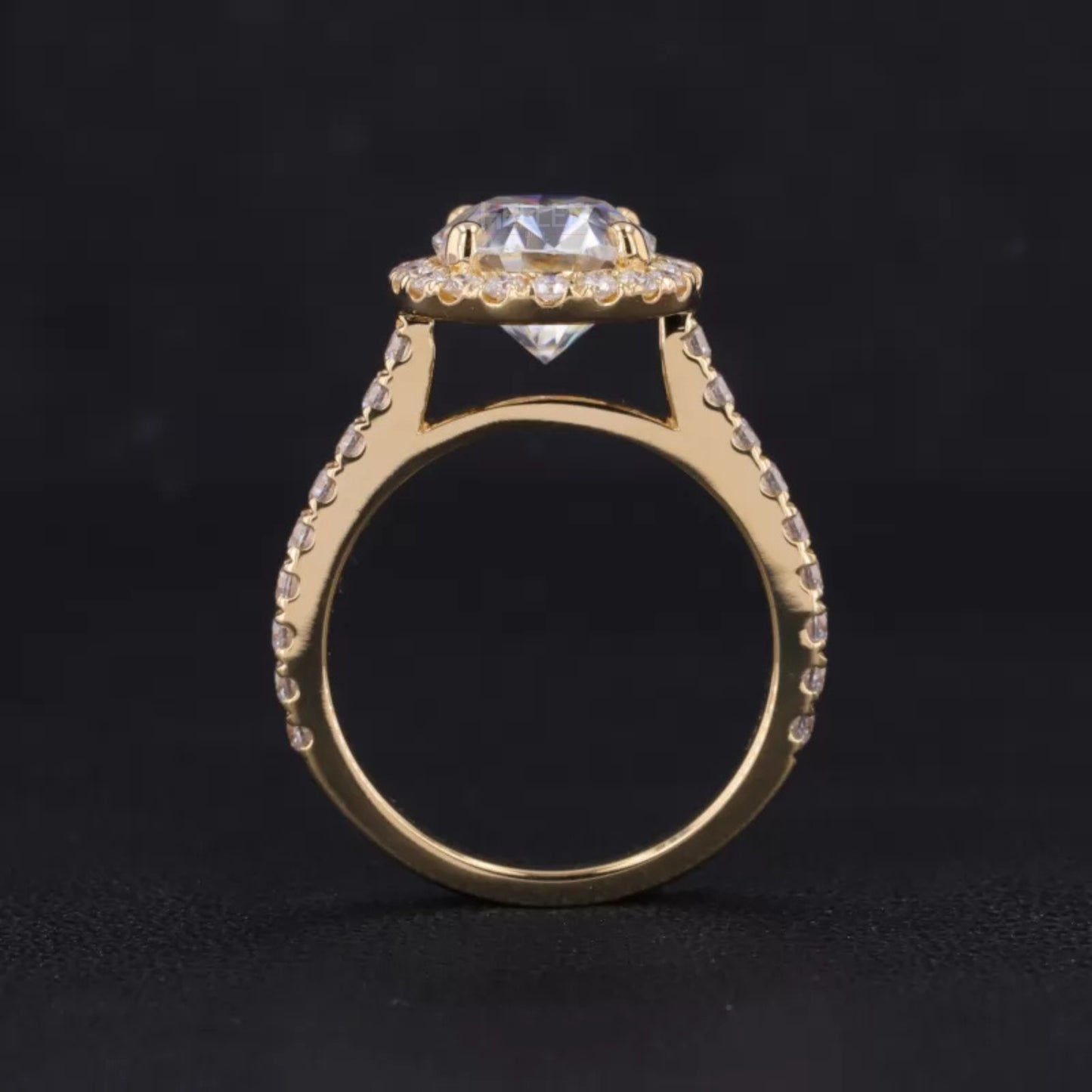 Oval Cut Center & Round Halo Moissanite 3 Stone Proposal Ring