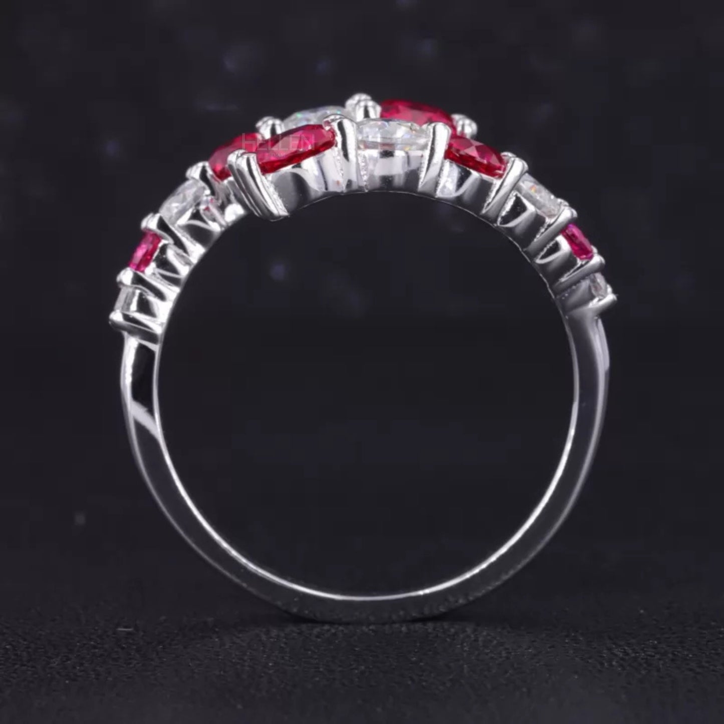 Exclusive Red/Ruby Gemstone and Moissanite Split Shank Band