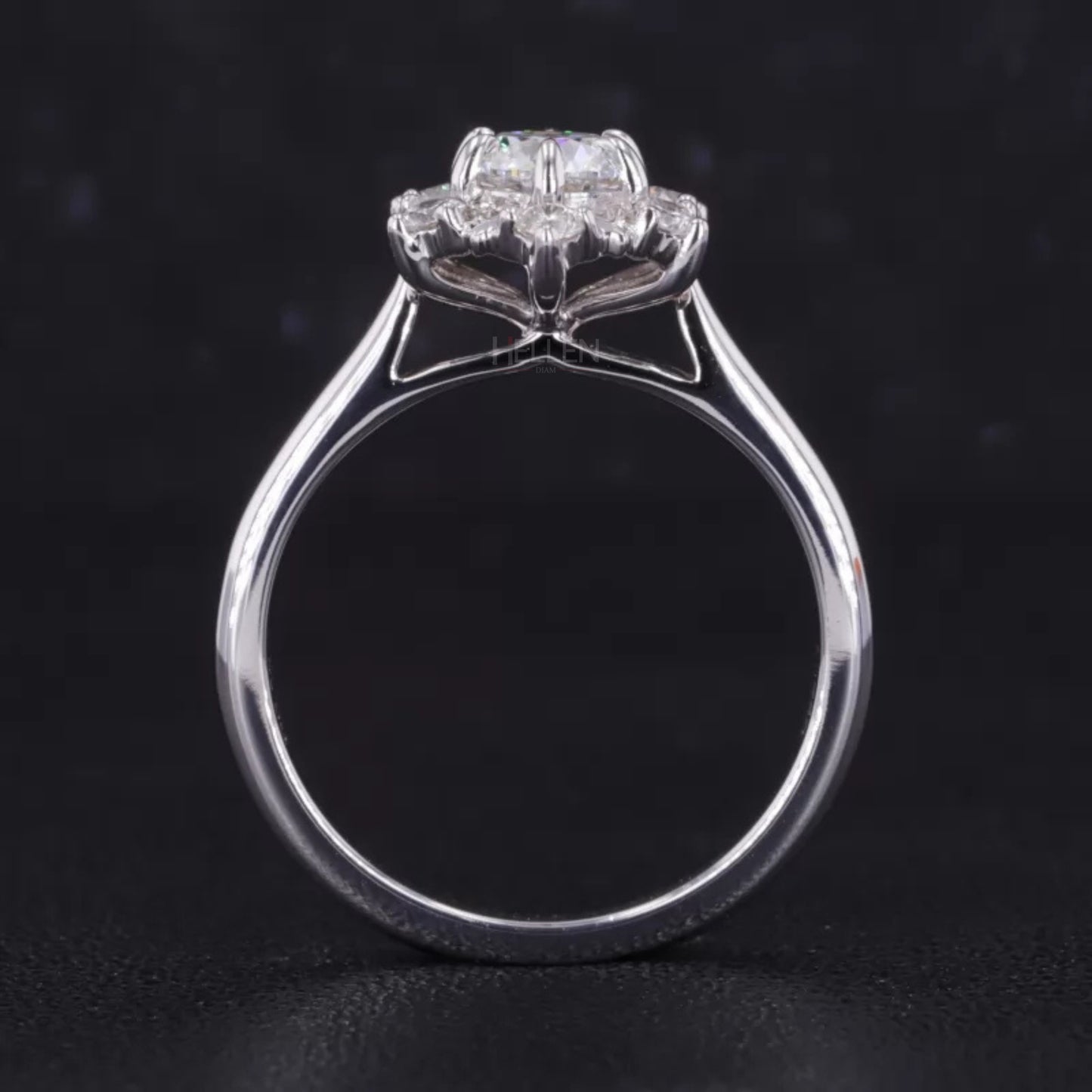 Moissanite Engagement Ring with Floral Cluster Vintage Setting