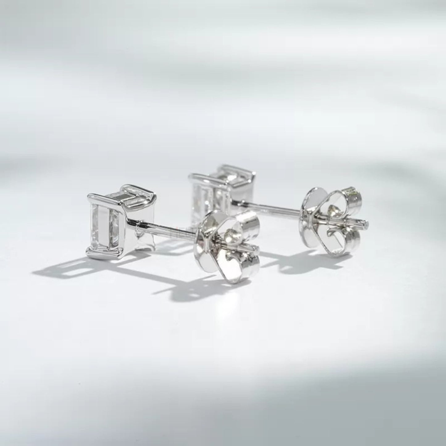 Princess Cut Solitaire Moissainte Studs-Sterling Silver 925