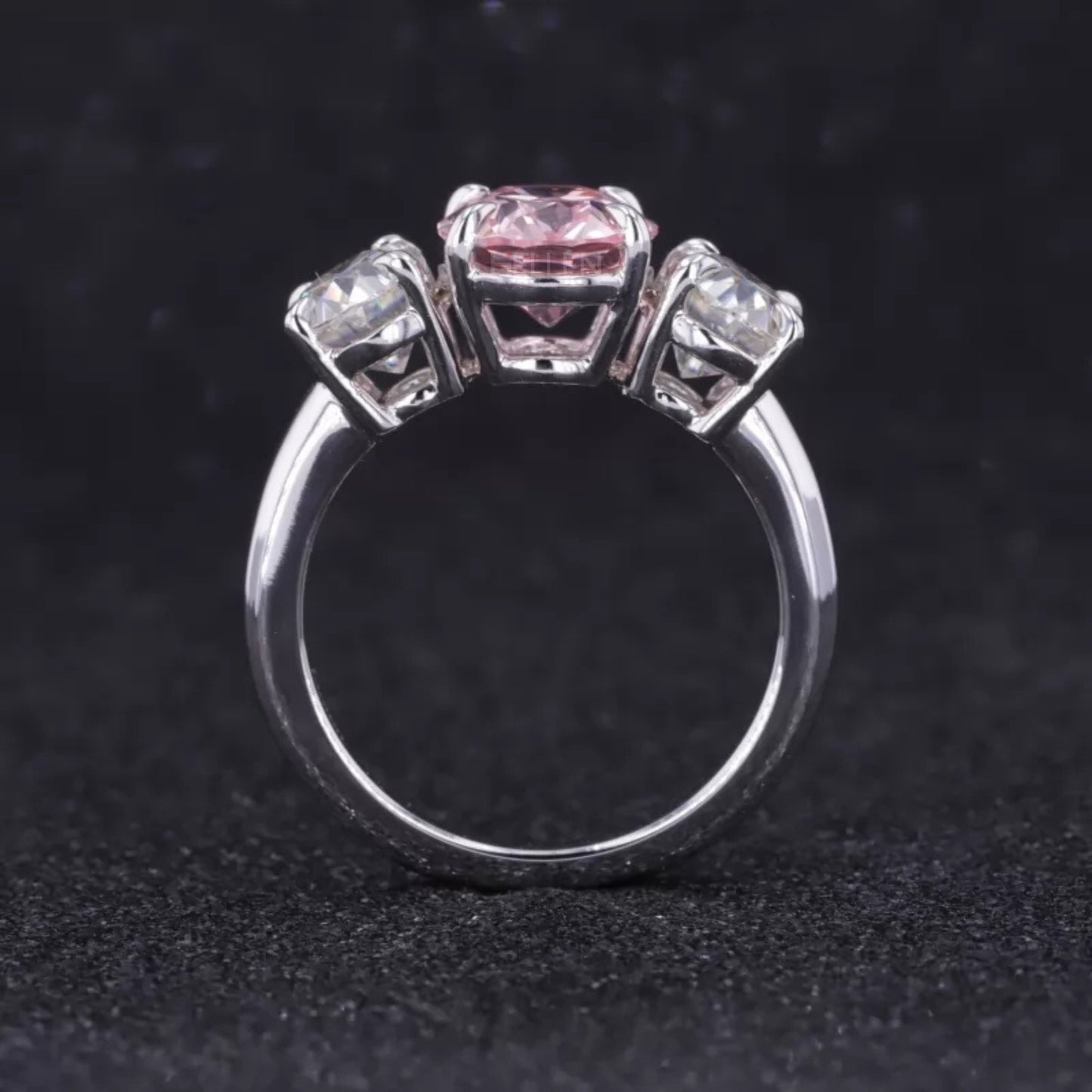 3 Stone Pink Oval Cut Moissanite Ring – 925 Sterling Silver