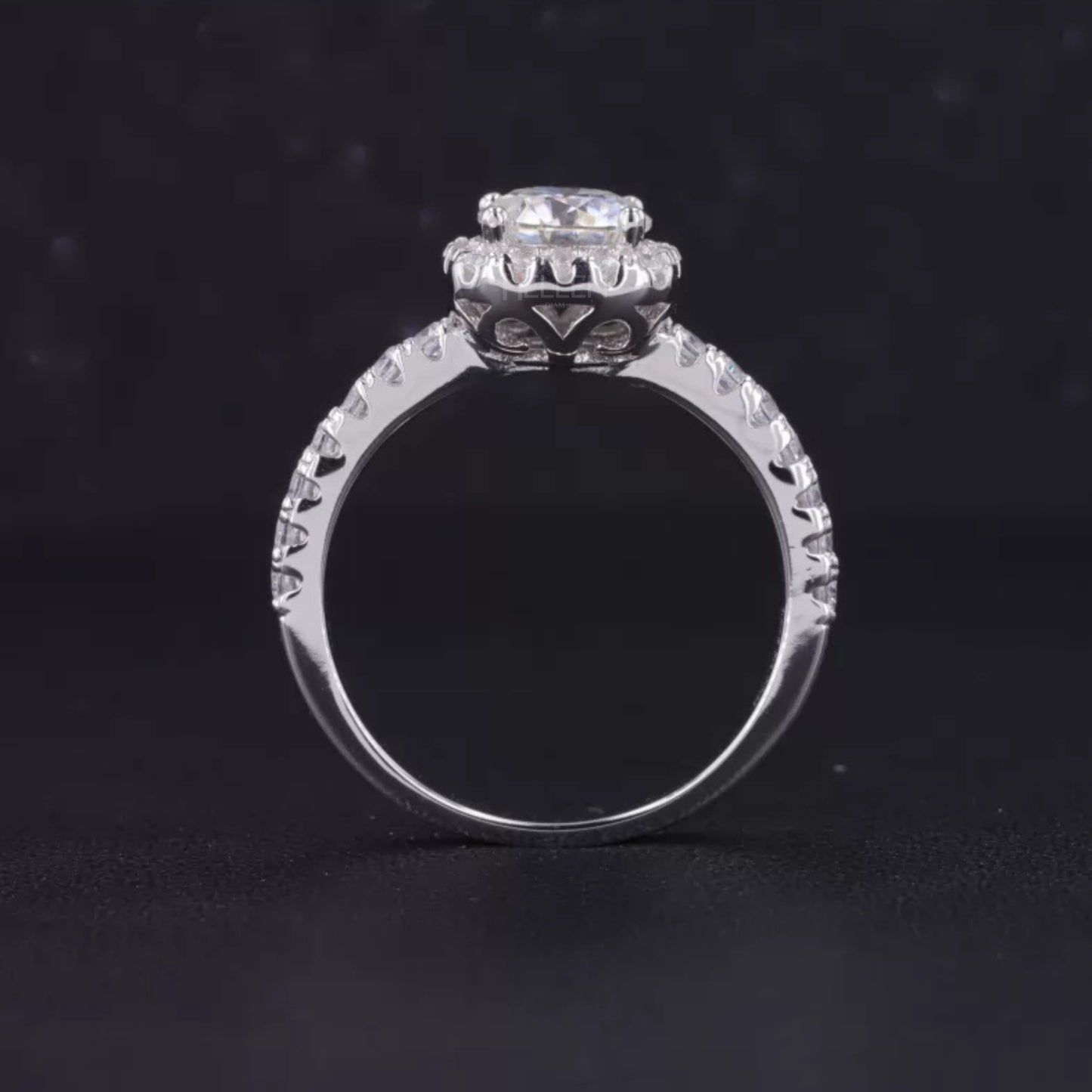 Cushion Shape Illusion Halo Round Cut Moissanite Solitaire Ring