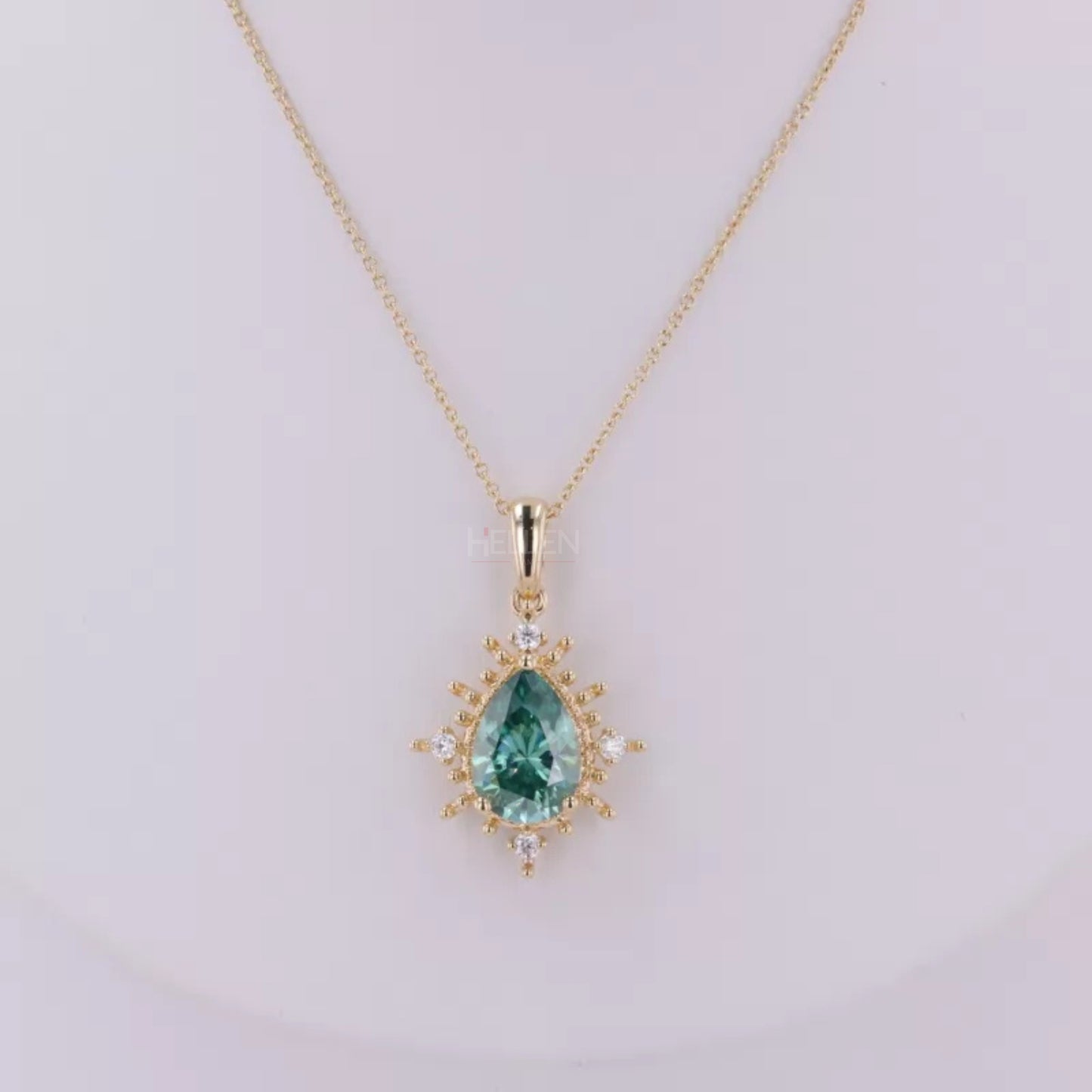 Sparkling Pear Cut Green Moissanite Necklace for Bridesmaid Gift