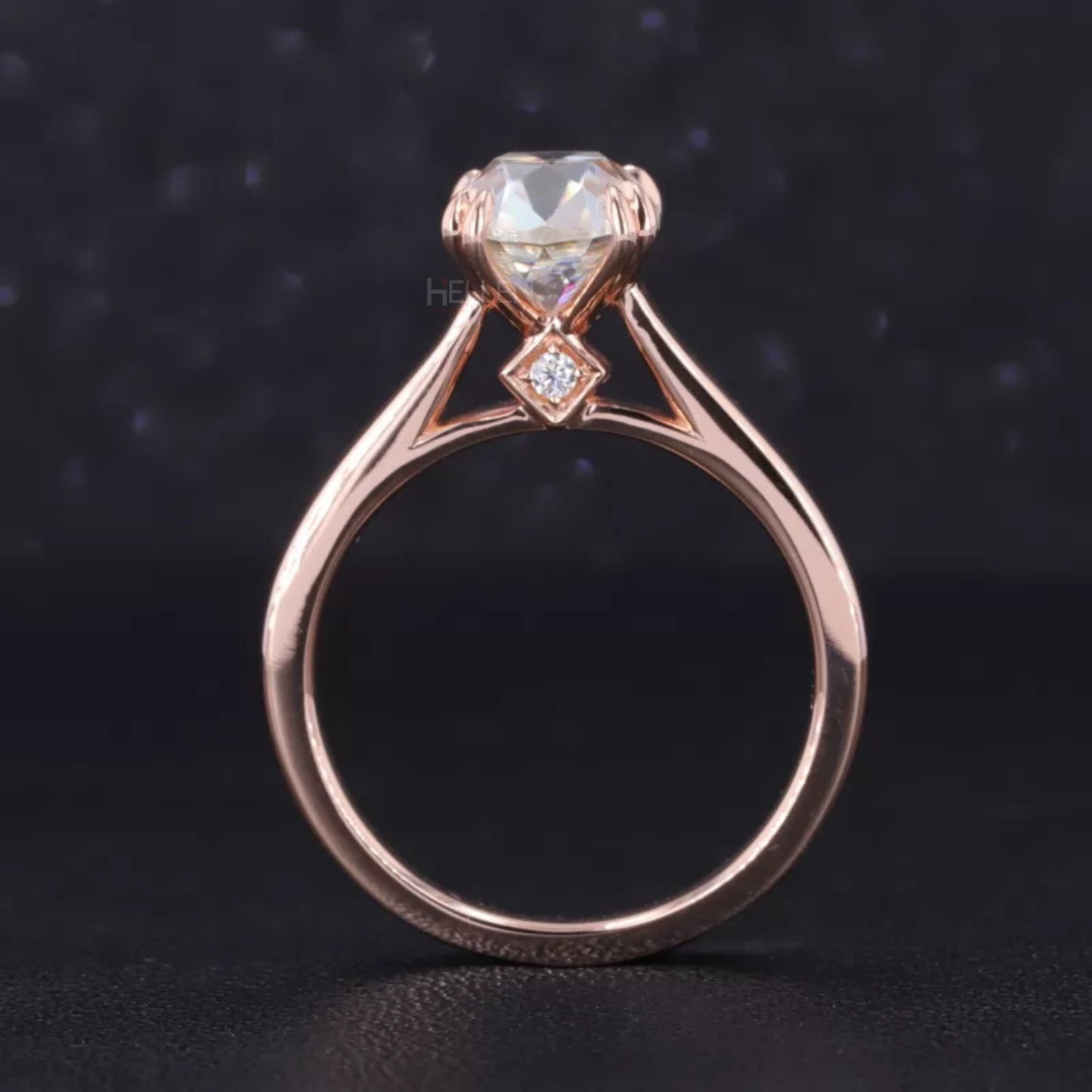 Cushion Cut Moissanite Solitaire Hidden Halo Double Prong Ring