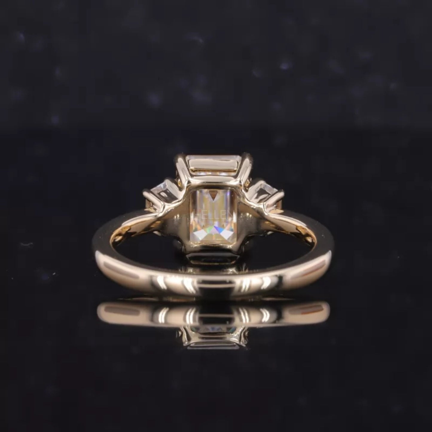 Three Stone Emerald Cut Moissanite Engagement Ring