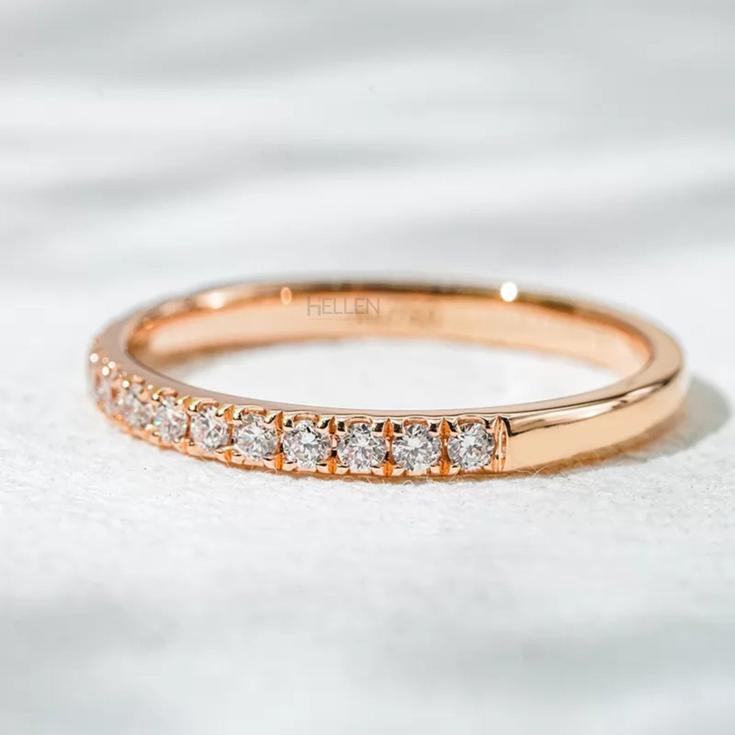 Round Cut Micro Pave Half Eternity Wedding Ring