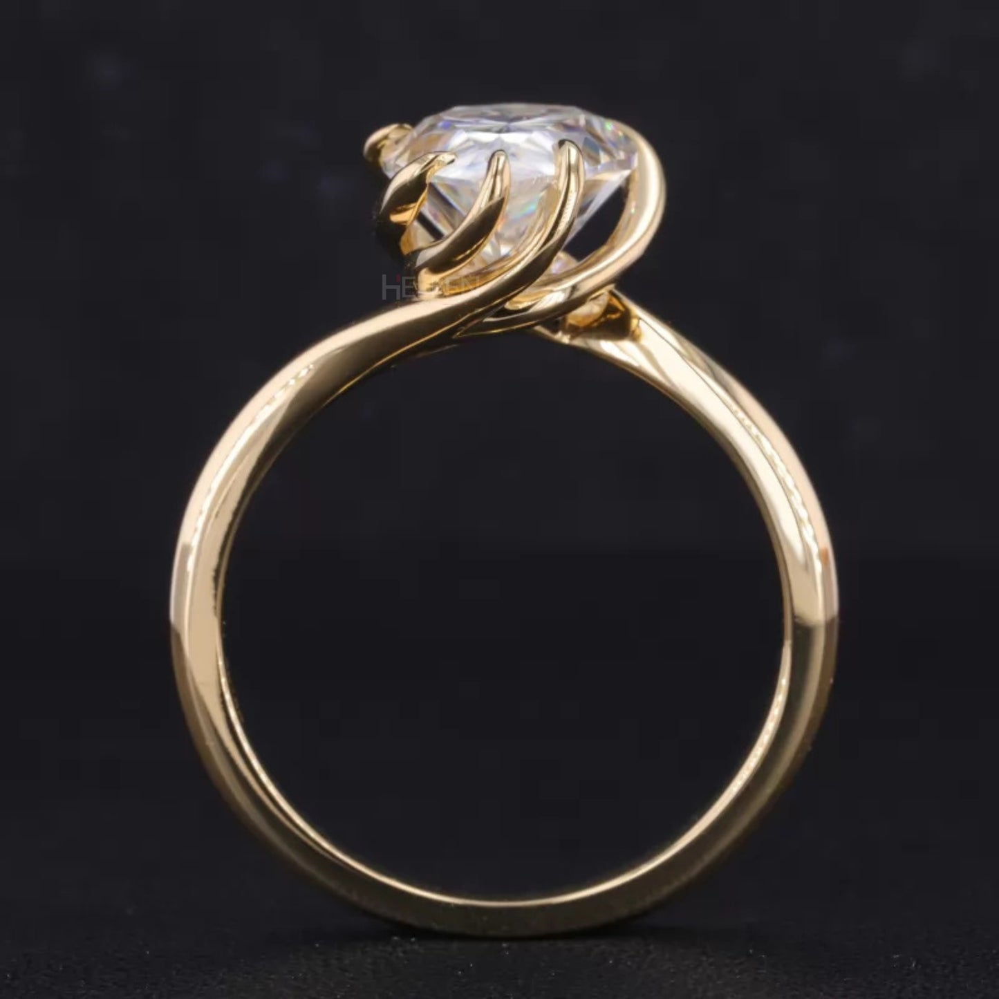 Unique 5 Prong Spiral Pear Cut Solitaire Proposal Ring