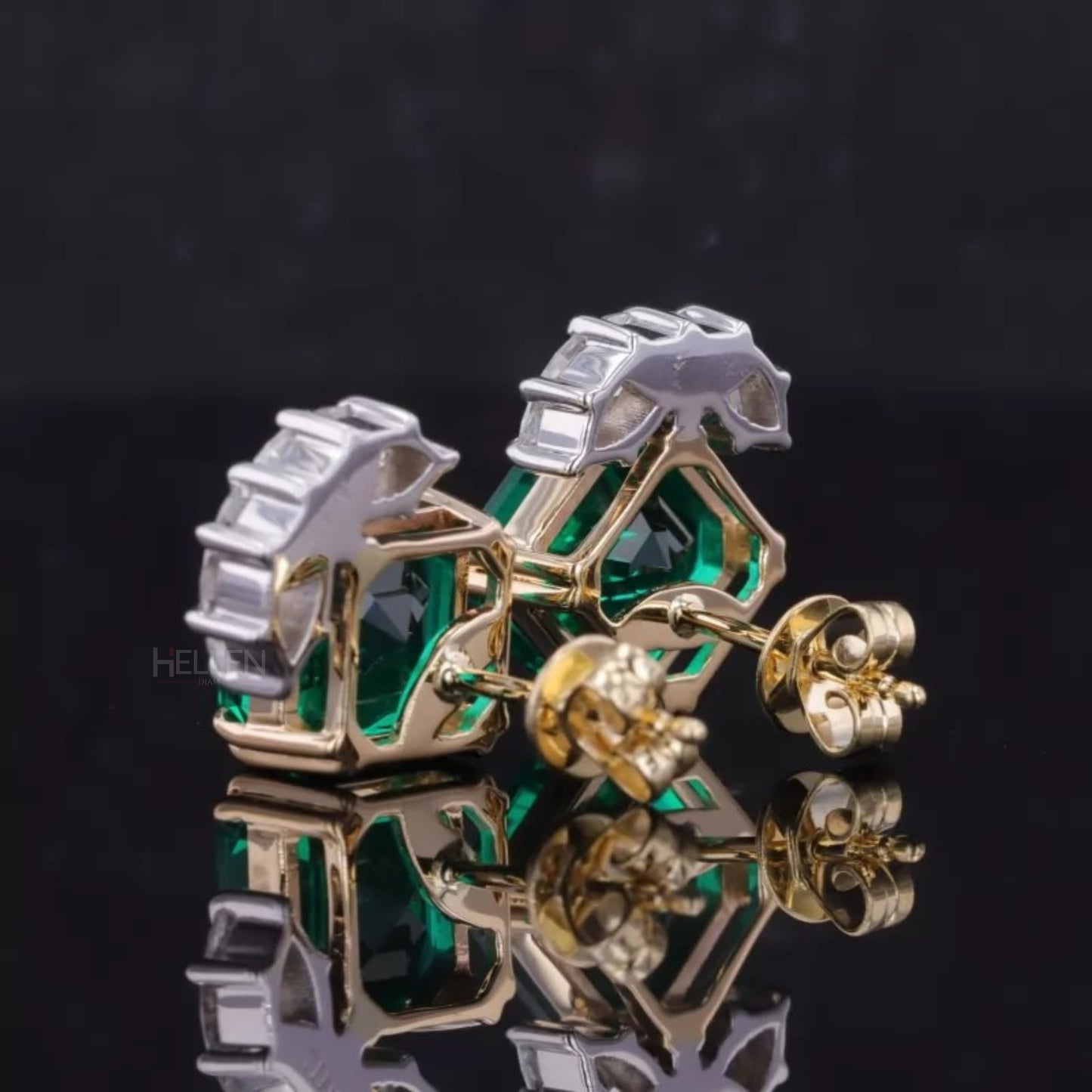 Exclusive Asscher Cut Zambian Emerald & Marquise Moissanite Studs