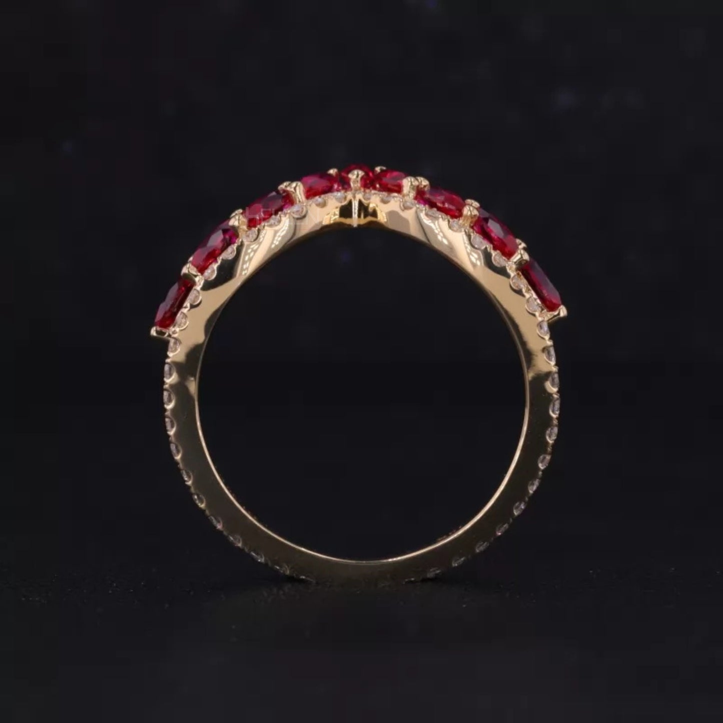 Red/Ruby Gemstone and Moissanite V-Shaped Ring – Eye-Catching