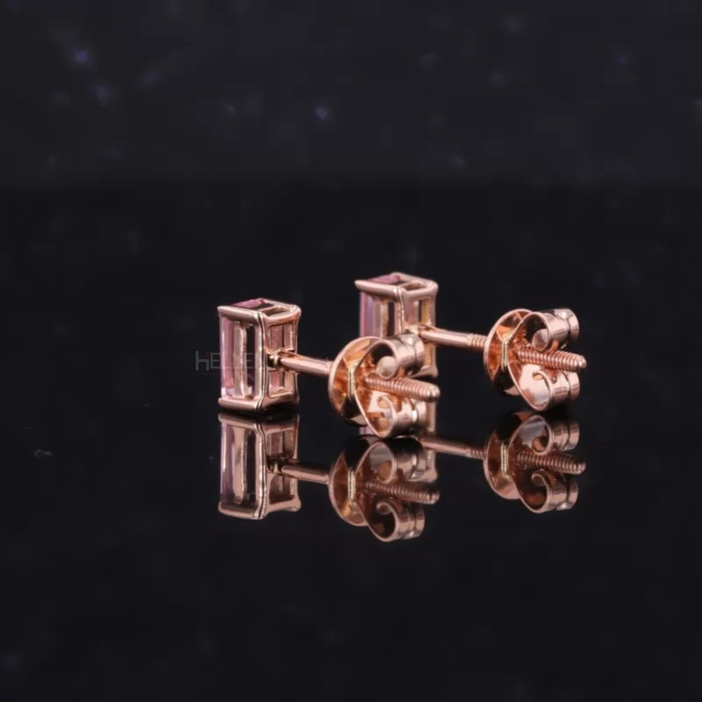 Pink Semi-Precious Emerald Cut Gemstone Studs