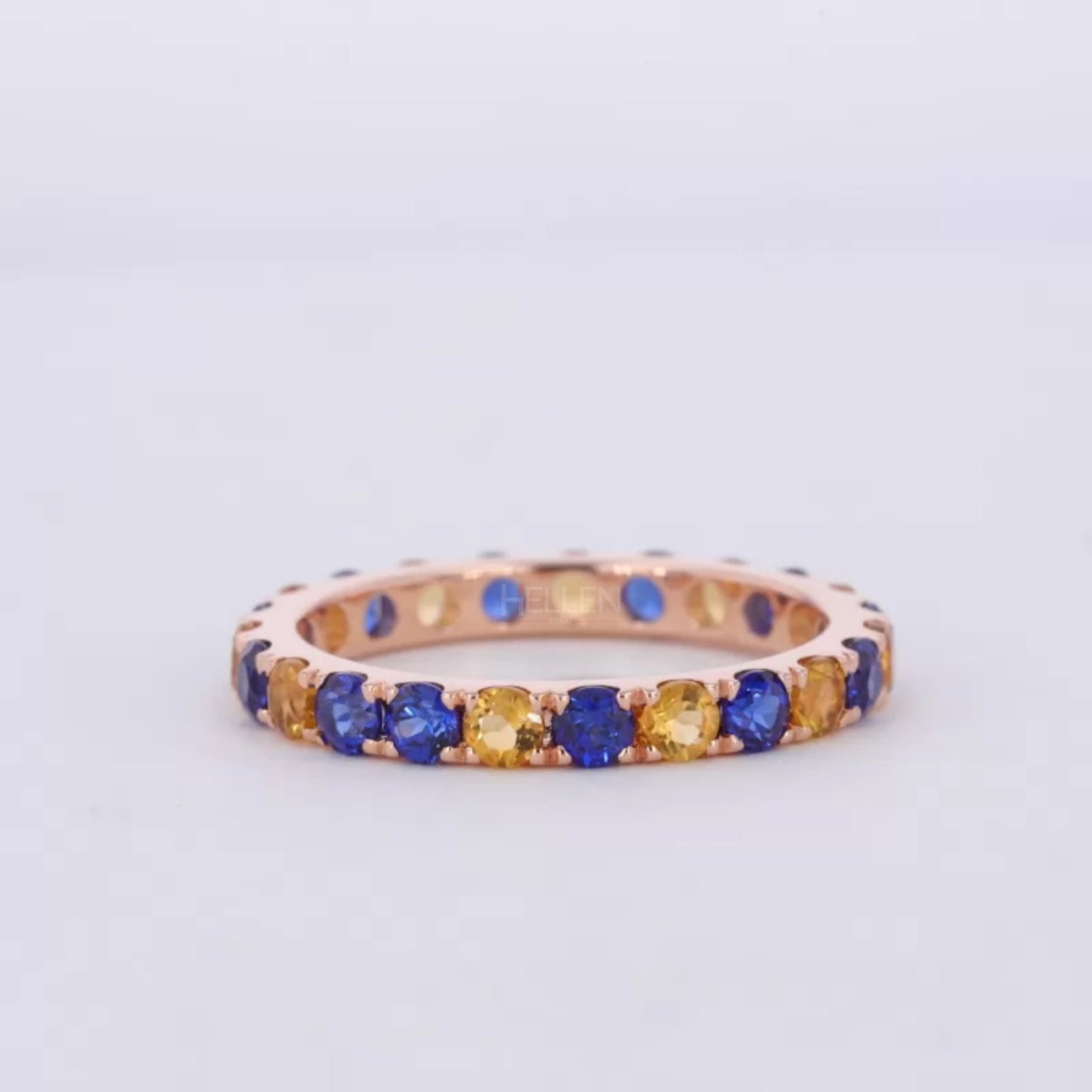 Blue And Yellow Sapphire Round Cut Full Eternity Wedding Band