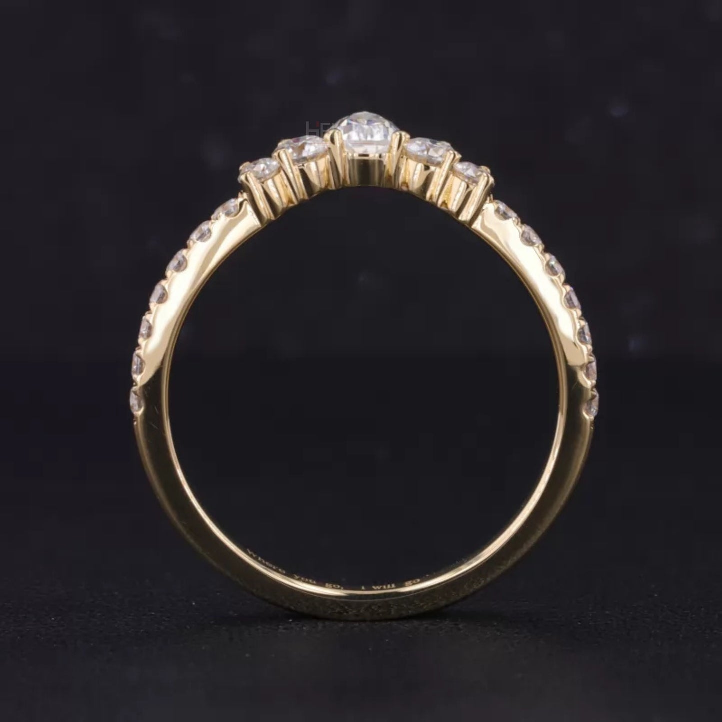 Round And Pear Cut V Curved Moissanite Wedding Band